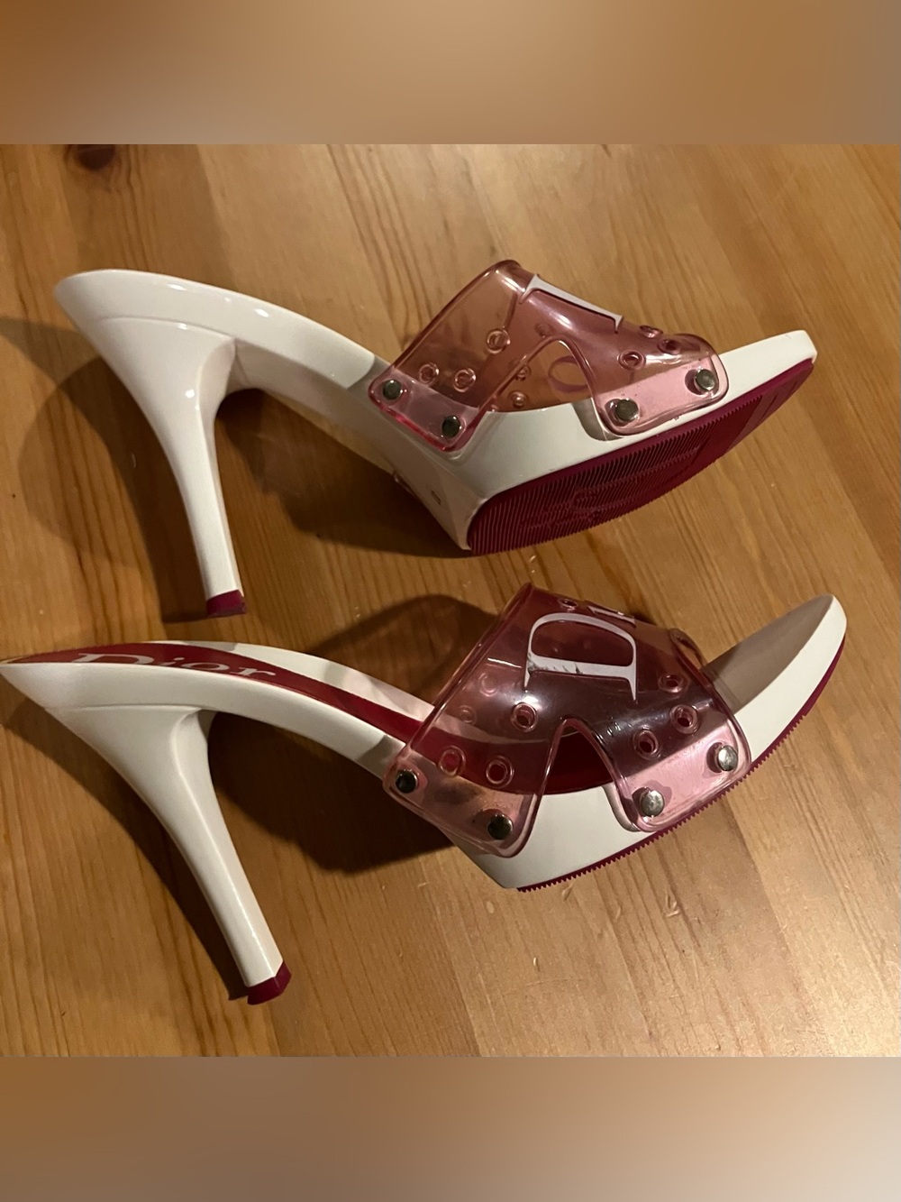 EUC RARE Christian Dior Clear Red/White Logo Slide Mules John Galiano Sz 37/7 - Picture 13 of 13